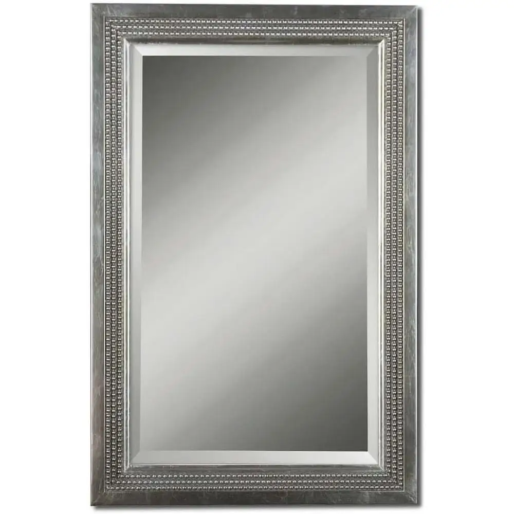 Triple Bead Vanity Mirror Rectangular Wall Decor Bathroom Metal Framed Elegant Home Accent