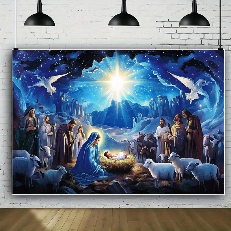 قطعة واحدة من لافتة خلفية حفلة مشهد ميلاد عيد الميلاد - بوليستر، ديكور مثالي للمنزل والغرفة، الزفاف، عيد الميلاد