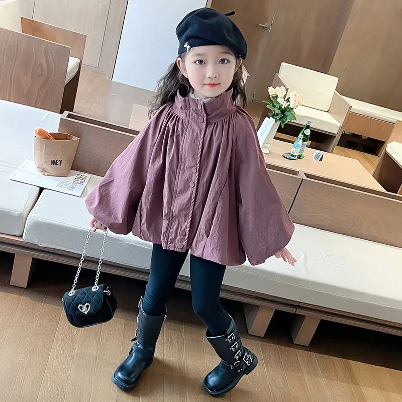 Girls Coat Korean Style Hardshell Children Spring Autumn Baby Girls Lantern Sleeve Loose Jacket Girls Fashion Autumn Clothes image 4