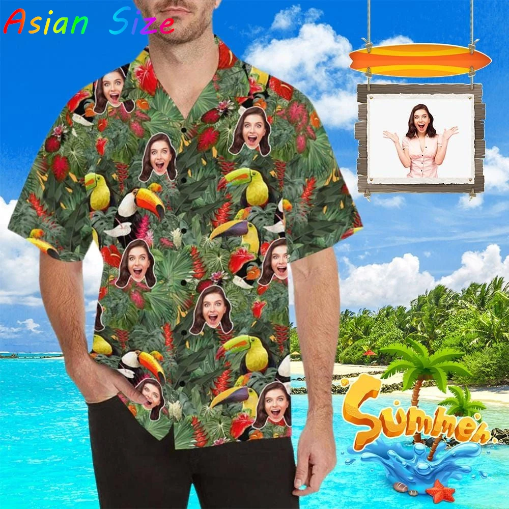 Camisas de playa tropicales hawaianas personalizadas, Camisa hawaiana con botones de diseño de cara Diy, fotos personalizadas, blusas femeninas, Camisa informal Unisex