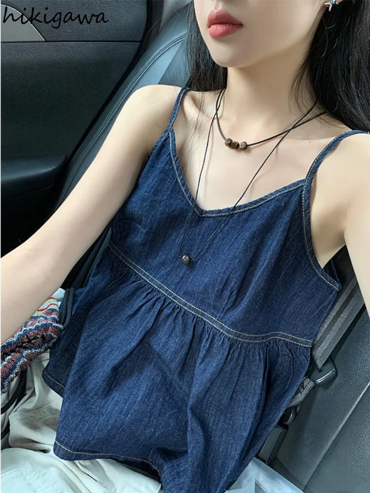 Korean Chic Crop Tops Summer Fashion Tanks 2024 Ropa Mujer Temperament Camis Casual Summer Solid Color Loose Vintage Y2k Vest