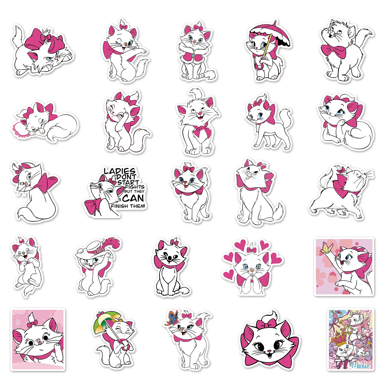 50pcs The Aristocats Cartoon Disney Marie Cat Sticker Girl Gift DIY Phone Laptop Luggage Skateboard Graffiti Decals Fun Kid