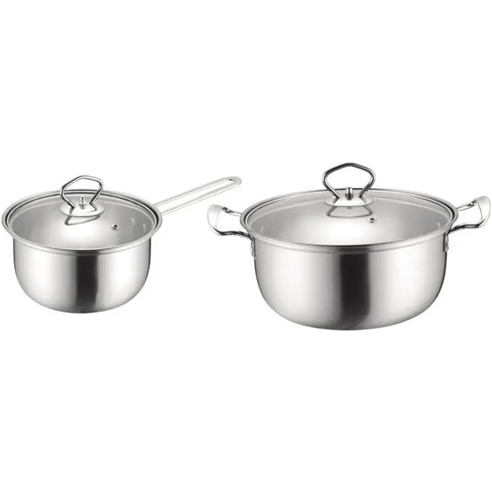 

Stainless Steel 2-Pot 4-Piece Cookware Set with Frying Pan, Milk Pot, and Steamer for Kitchen Use