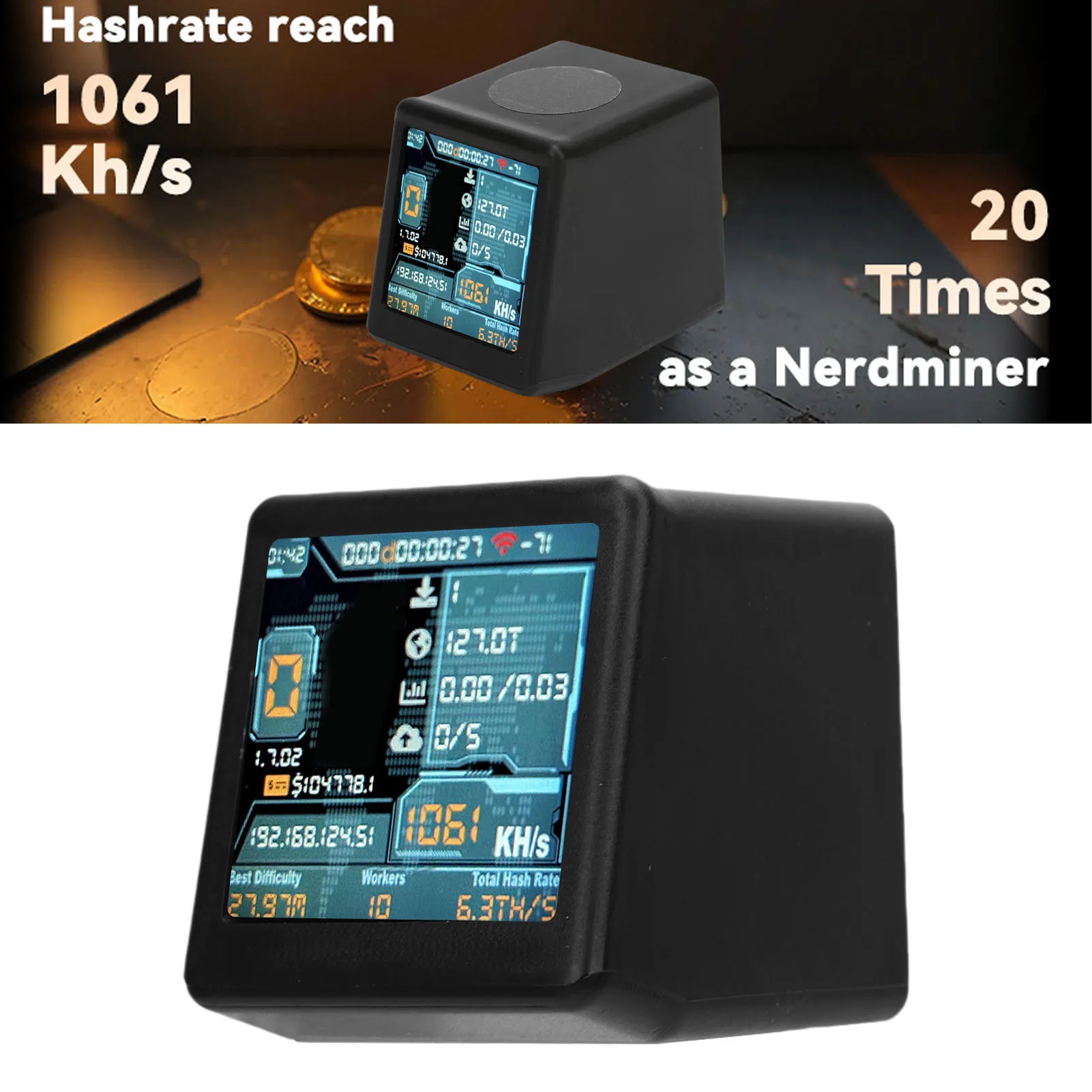 

BTC Solo Lottery Miner для компьютера Nerd Smart TV Hashrate1060KH/s ESP32 подарок для дома бесшумные настольные часы Низкое энергопотребление