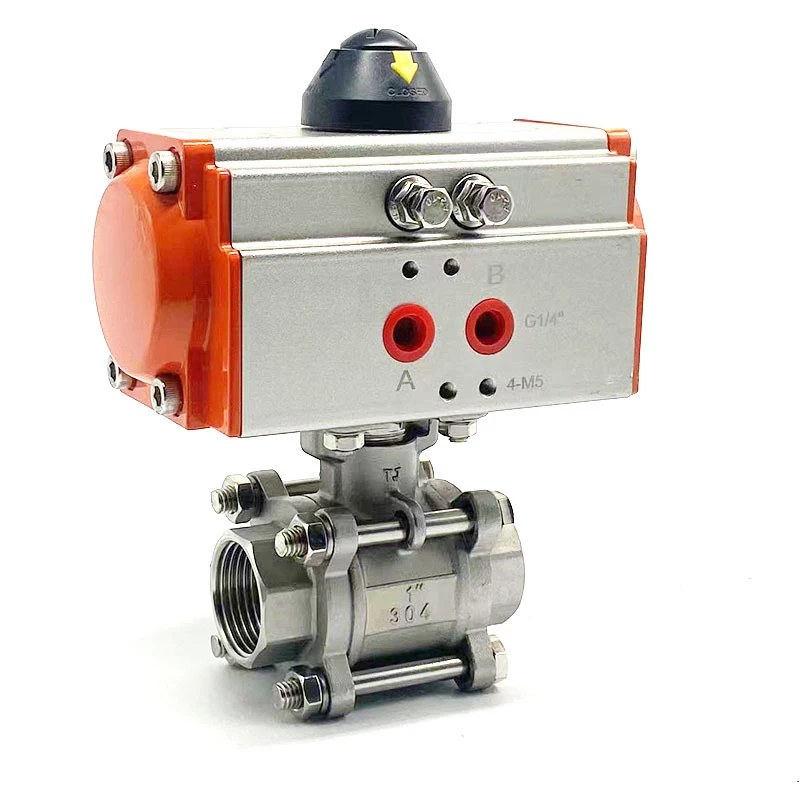 

1" Three Piece 304 Stainless Steel High Platform Pneumatic Ball Valve With Double Acting Cylinder