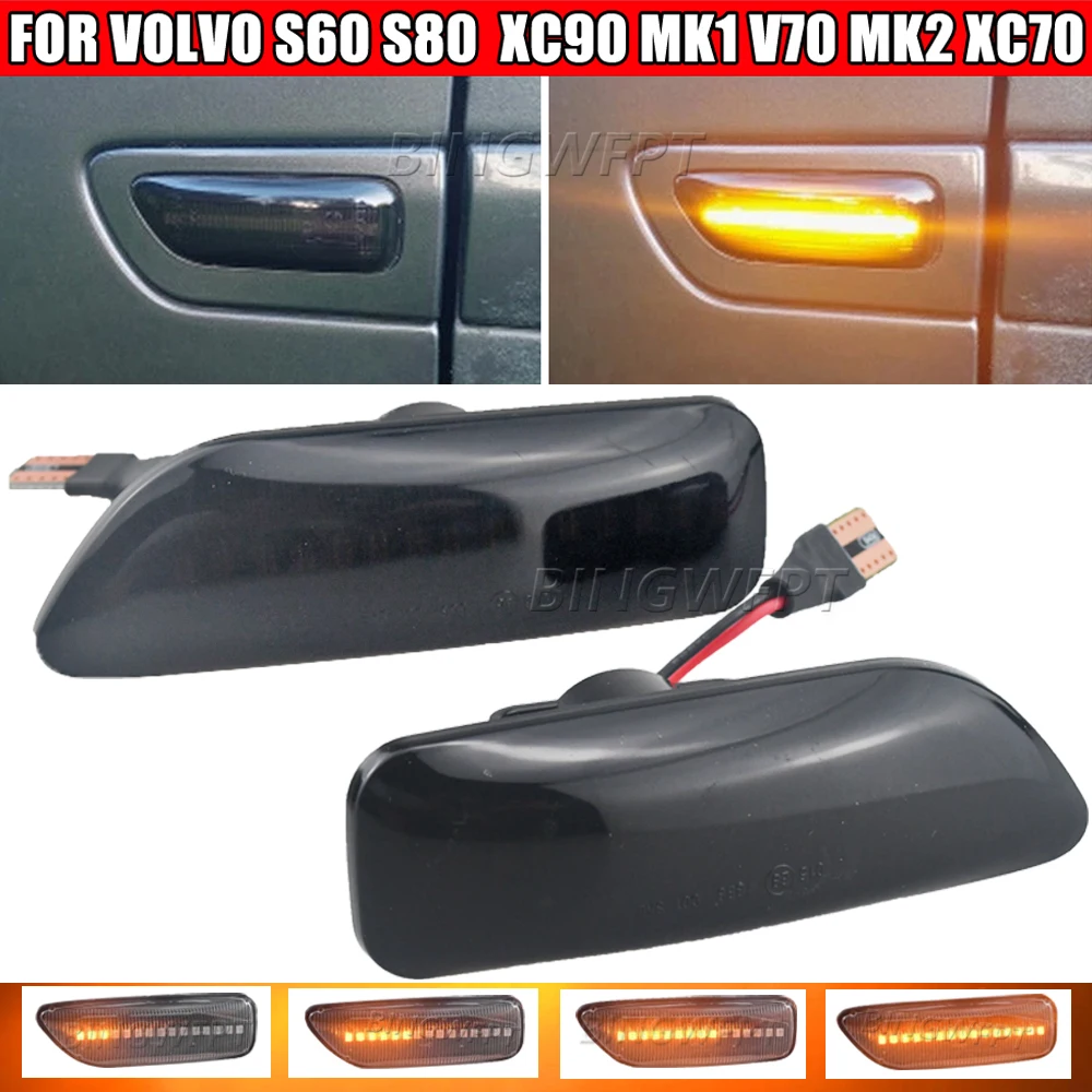 2PCS NEW Dynamic LED Amber Side Marker Blinker Turn Signal Light For Volvo S60 V70 XC90 S80 XC70 1998-2007 OEM:30722641,34432641