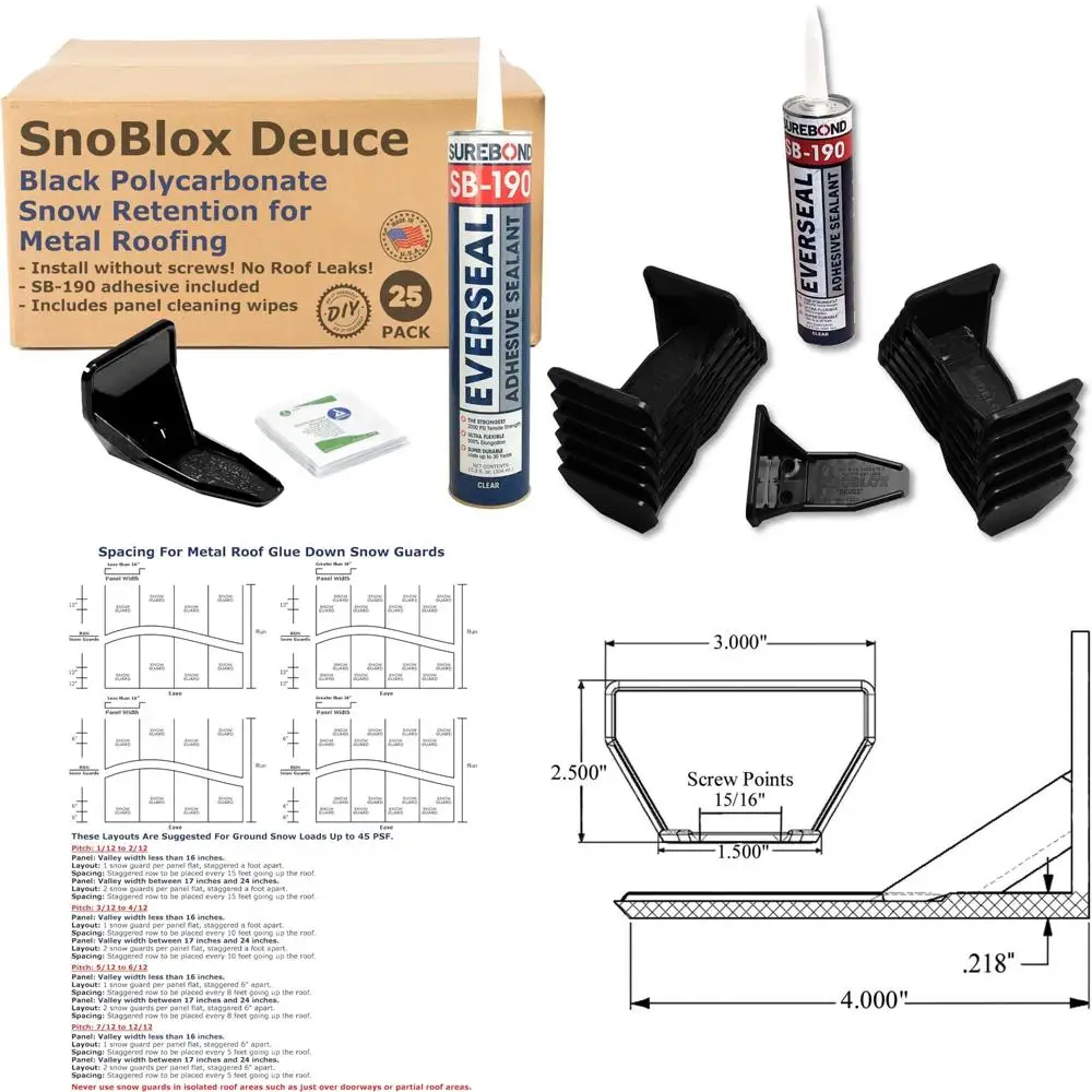 

Металлические снегоочистители на крыше — 25 темно-черных деталей с клеем для гофрированных стальных крыш, защита от зимы