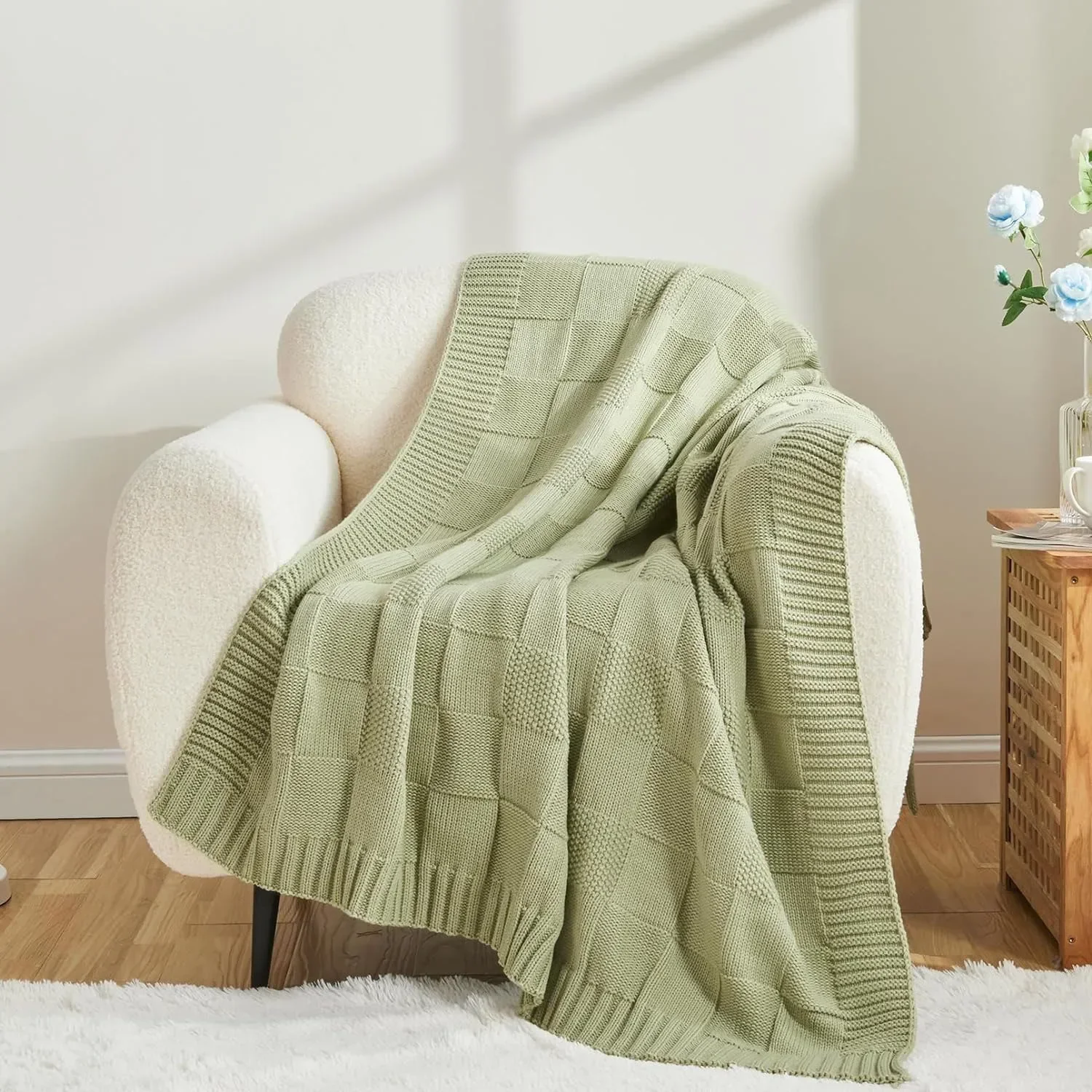 Bohemian New Waffle Sofa Dzianinowy Koc Pokrowiec Samolot Biuro Drzemka Kemping Wypoczynek Miękki Koc Zielony Szal Koc Małe Łóżko Pokrowiec