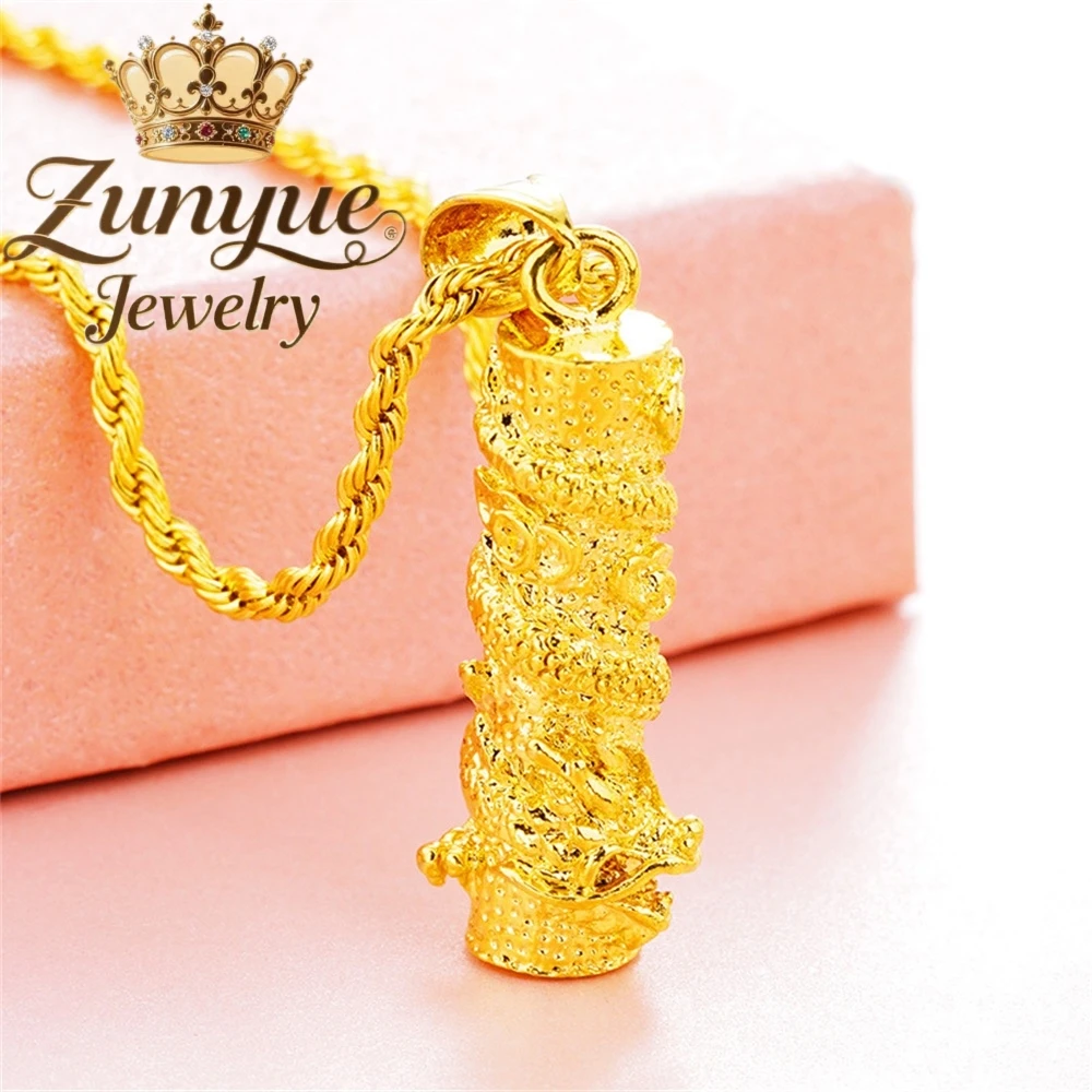 

Sand Gold Dragon Pillar Pendant Coiled Dragon Pillar Gift Luxury Quality Jewelry Fashion Fine Jewelry Exquisite Elegant Charms