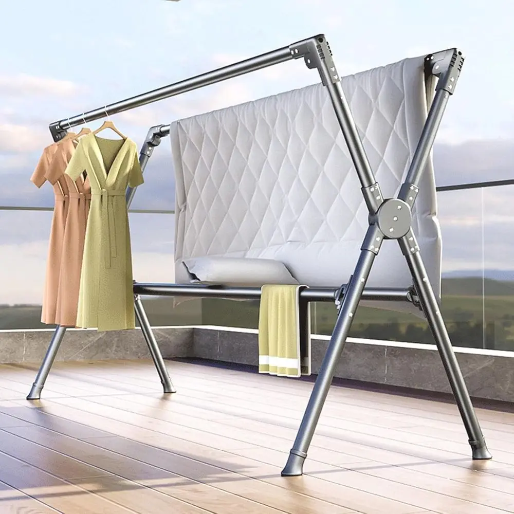 

Gray X-Shape Aluminum Folding Clothes Drying Rack with Bottom Mesh Tray, 80cm for Laundry and Bed Linen