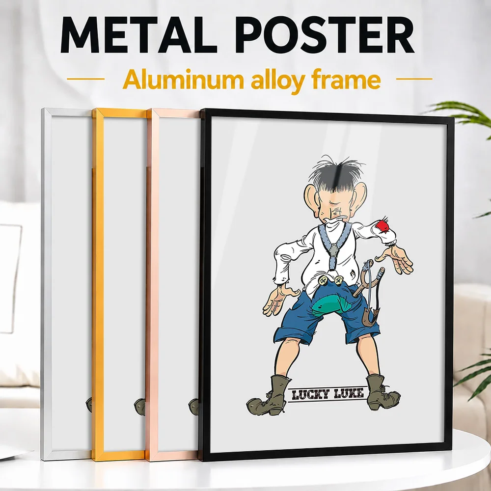 Lucky Luke Comics Framed Aluminum Metal Poster Customized Photo Graphic Story Style Wall Art For Reading Nook Pop Culture Gift