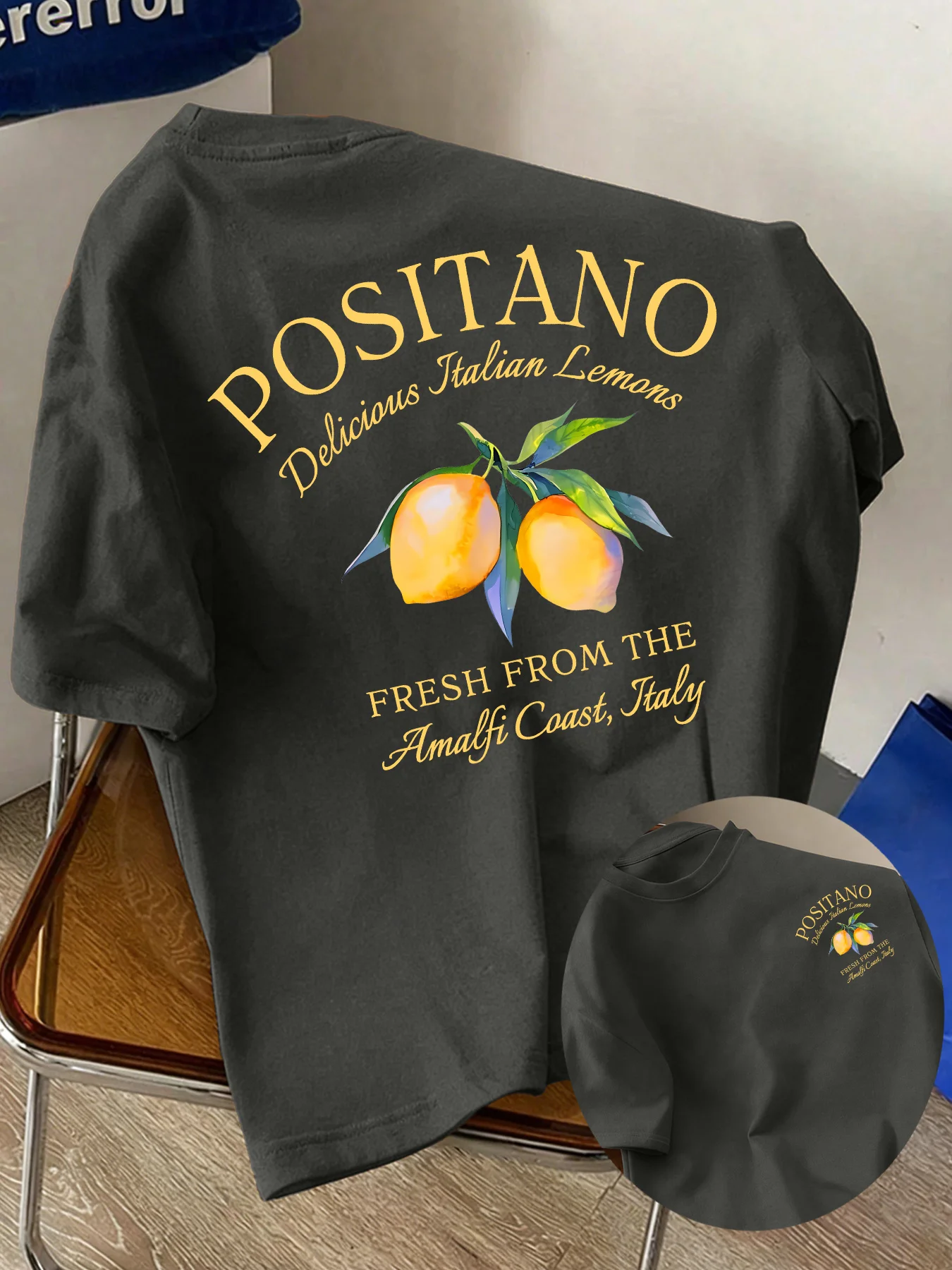 Herren-T-Shirt aus Baumwolle, atmungsaktiv, kurzärmelig, für den Sommer, Positano, italienische Amalfi-Küste, bedruckt, modisch, lässig, Rundhalsausschnitt, kurze Ärmel – Detail 4