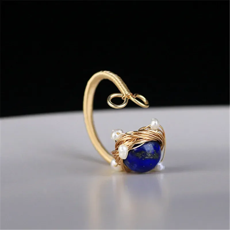 Cincin Vintage model Korea, perhiasan cincin mutiara anak perempuan, tempramen, mata biru, Lilitan, cincin Vintage bisa disesuaikan, gaya Korea, baru, buatan tangan