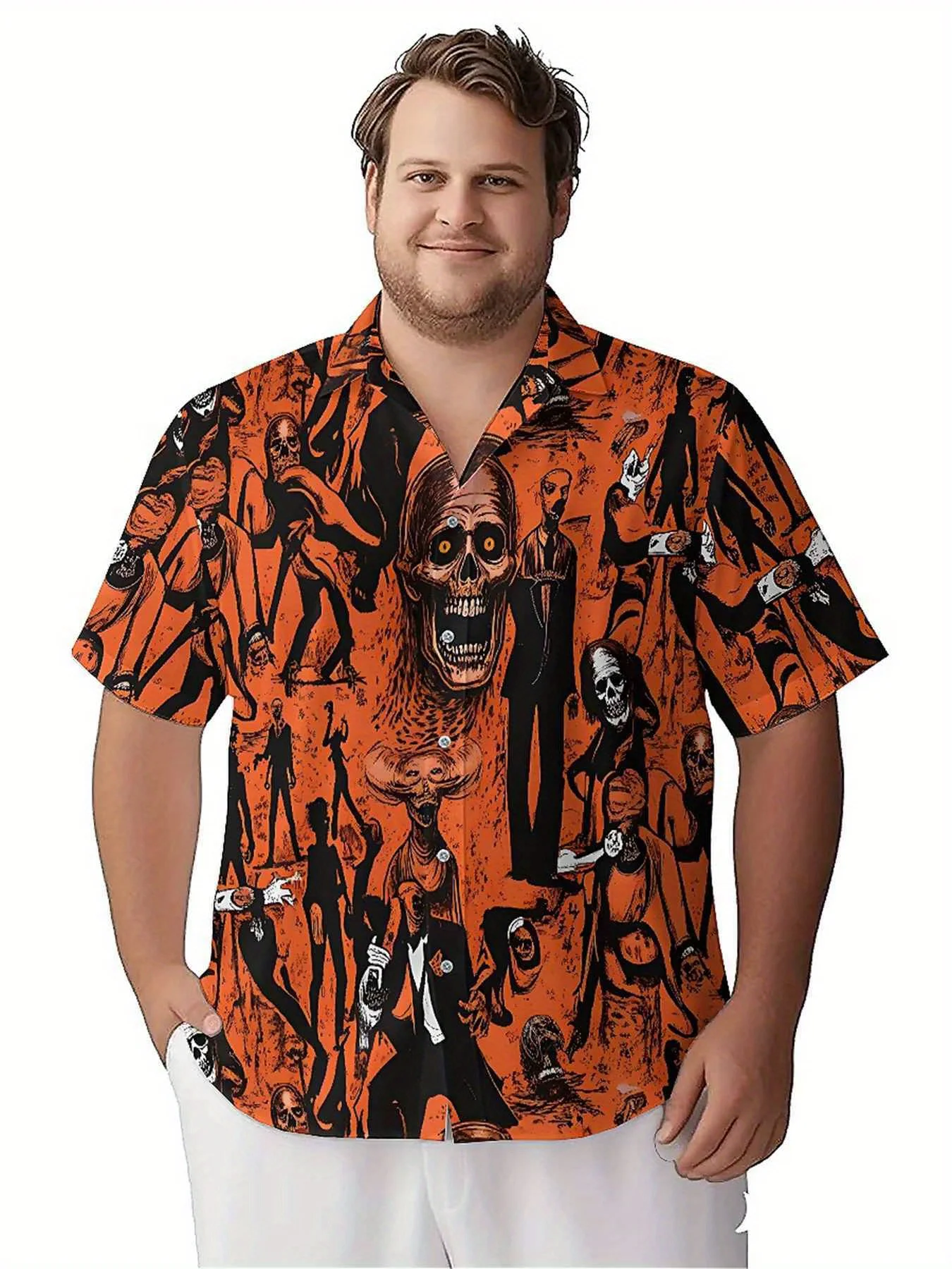 Men's Plus Size Hawaiian Shirts Black Suit and Skull Theme pattern,New in Summer Fashion Tops,Hip Hop Rock Streetwear