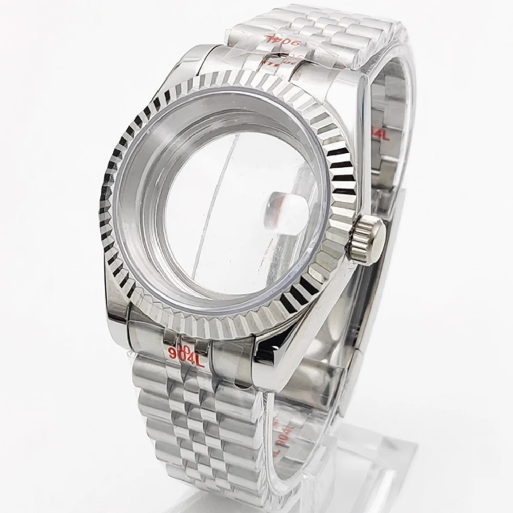 새로운 패션 39mm NH35 케이스 + 스트랩 고품질 스테인리스 스틸 시계 액세서리 NH35 NH36 무브먼트 28.5mm 다이얼 데이트저스트