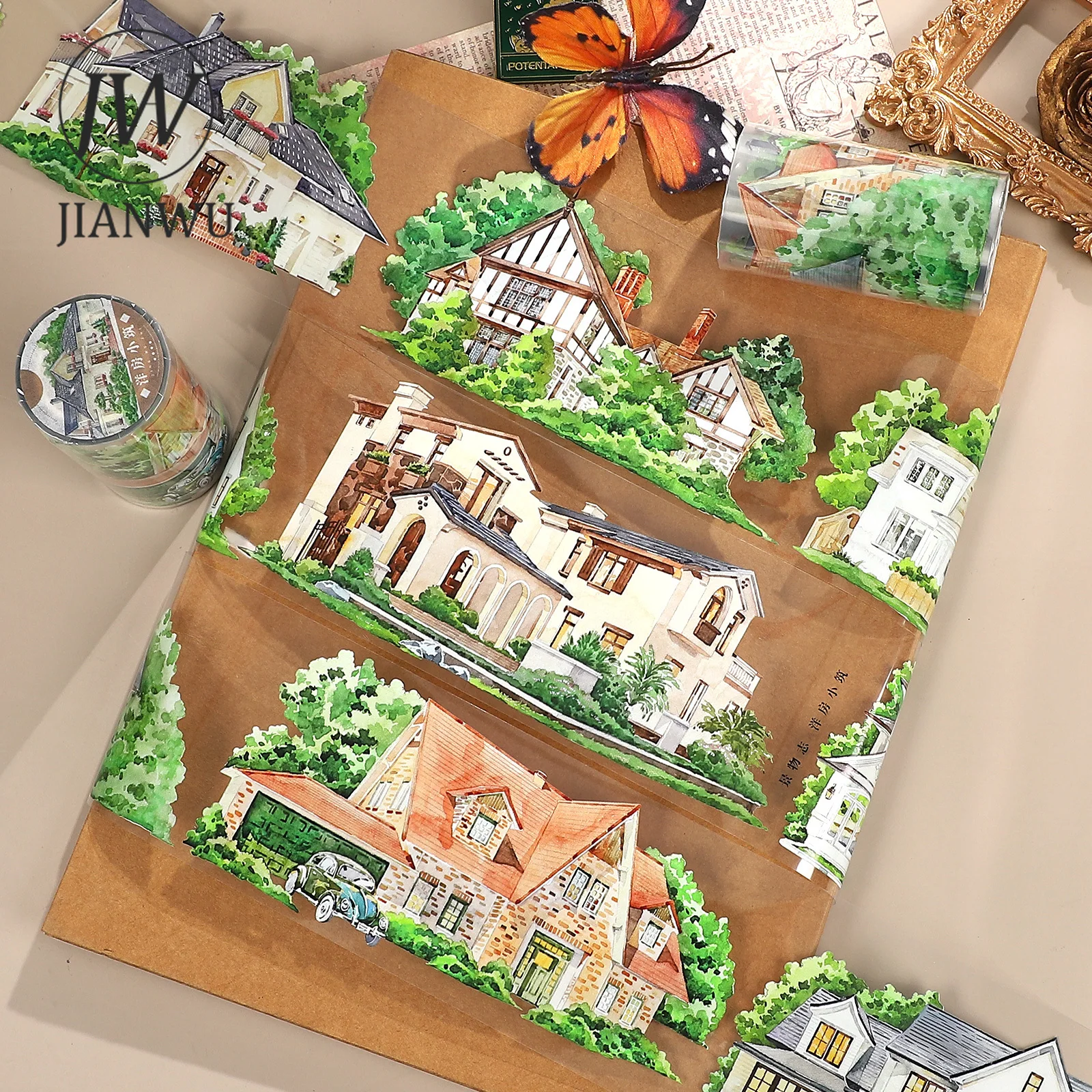 

JIANWU 70 мм * 5 м винтажный Будинок с растениями, пейзажный материал, коллаж, скрапбукинг, ПЭТ-лента, креативный DIY журнал, канцелярские принадлежности