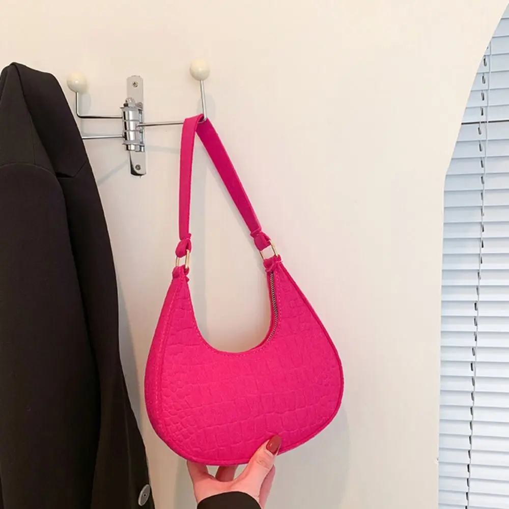

Versatile Print Crescent Moon Underarm Bag Solid Color Tote Bag Cloth Shoulder Bag All-match Large Capacity Felt Handbag Travel