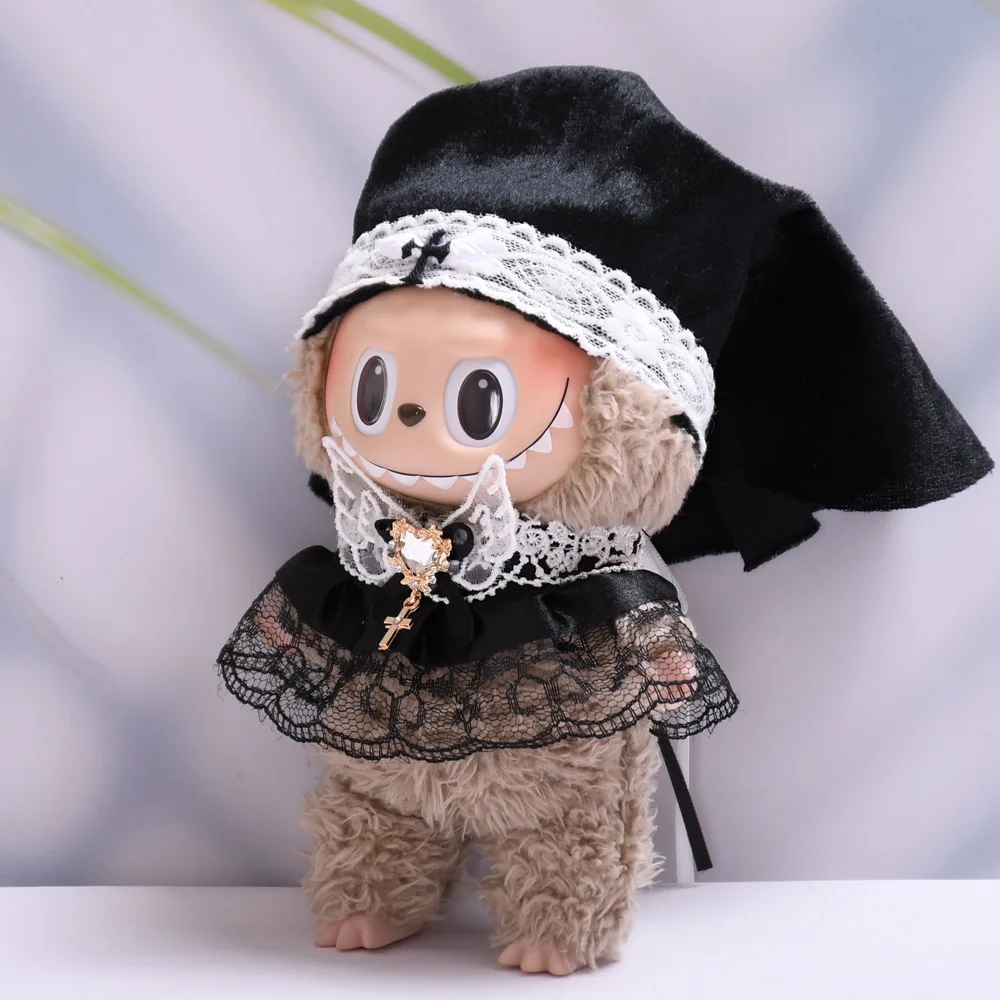 인형 옷 15-17cm V1 V2 V3 Labubu 플러시 아이돌 인형 수녀 유니폼 Headscarf 목도리 2 개/갑 DIY 의류 장식 팬 선물
