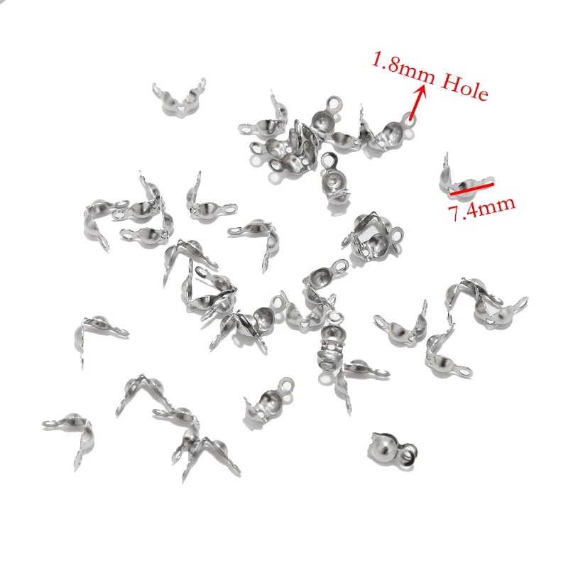 100pcs Stainless Steel 7.4mm Side Clamp On Bead Tip Covered Ball Chain Connector End Caps Crimps For DIY Jewelry Making Findings