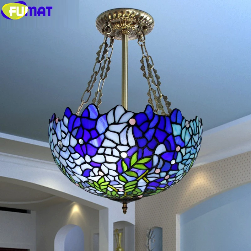 Tiffany Vintage Pendant Light Stained Glass Wisteria Lampshade LED Decor Hanging Light Dining Living Room Ceiling Pendant Light