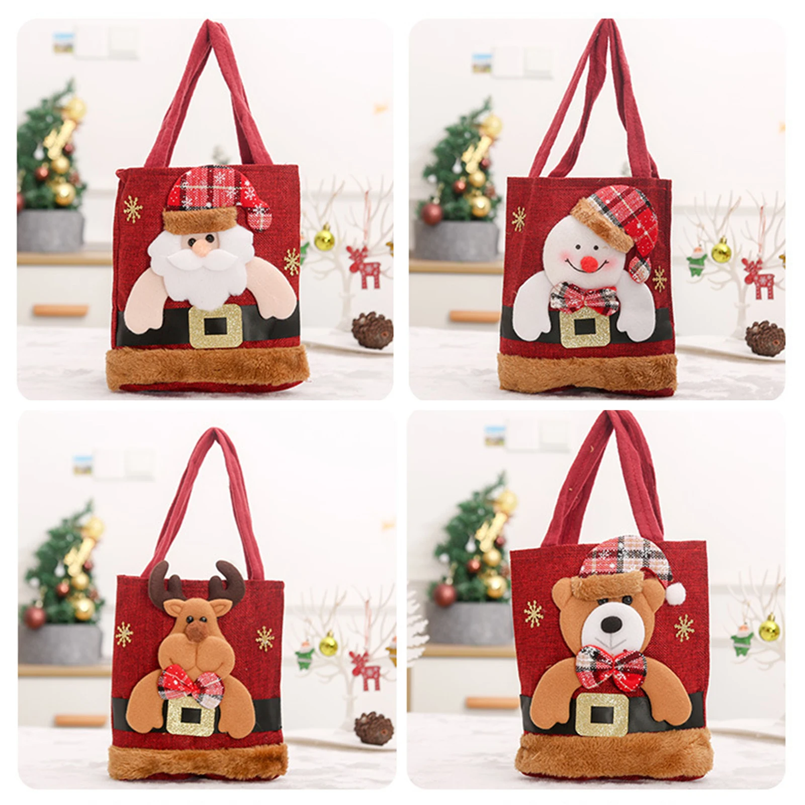 Christmas Candy Holder Bags Santa Snowman Deer Doll Storage Bag Suitable for Family Holiday Xmas Party