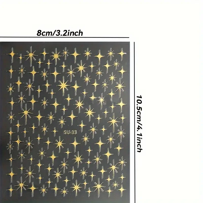 2 piezas, calcomanías de arte de uñas Y2K de ráfaga de estrellas, decoraciones brillantes doradas y plateadas para manicura francesa, para uñas de bricolaje 4