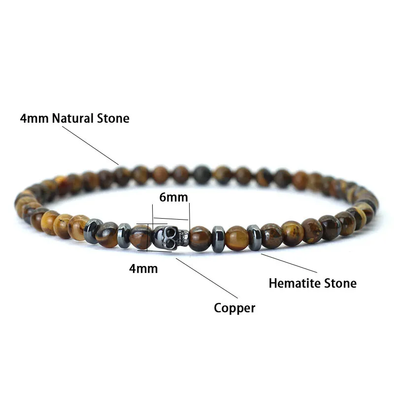 Black Skull Braclet Noter New Novel 4mm Beads Bracelet For Men Homme Small Volcanic Rock Tiger Eyes Stone Braslet Gift For Him