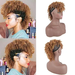 Synthetic African Ponytail Clip-in Hair Extensions Fluffy High Bun with Bangs Light Brown Curly Spring Mohawk Curly Wig