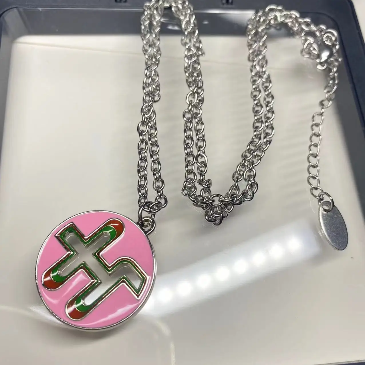 New Creative Colorful Dripping Necklace Hip Hop Style Personality Round Pendant Stainless Steel Necklace Fashion Jewelry Gift