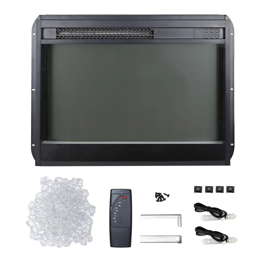 

23-дюймовая вилка для электрического камина, ультратонкий обогреватель, пульт дистанционного управления с таймером, защита от перегрева, с боковыми огнями