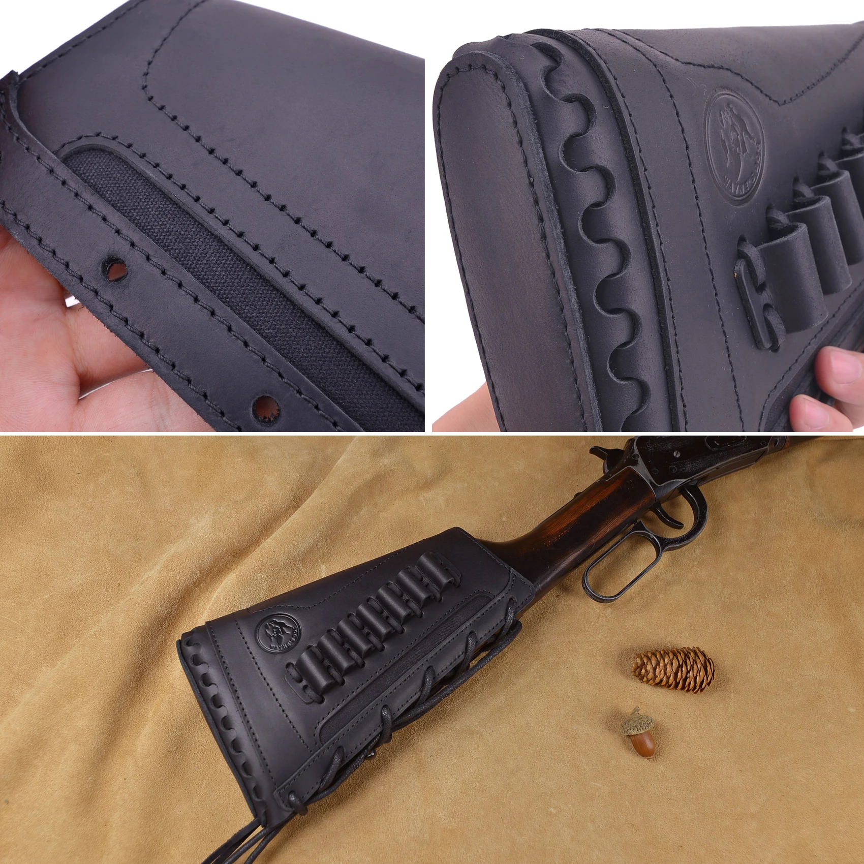 Hunting Shooting Leather Rfile Ammo Holder Buttstock Cheek Rest Pad for  .357 .30-30 .35 .38 .32Win Spcl .32-40