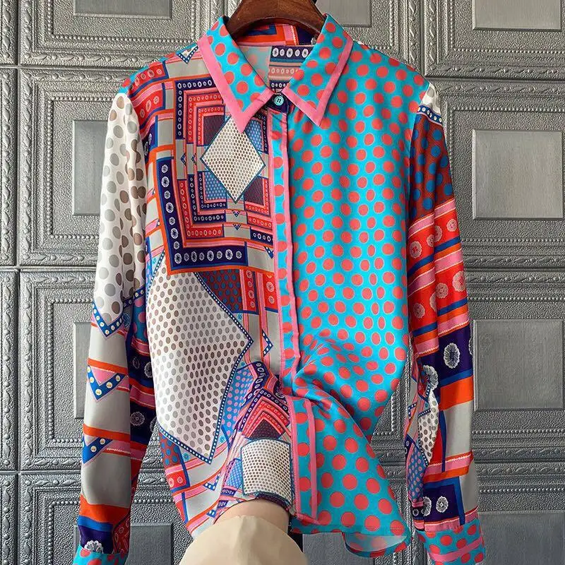 

2025 New Women Fashion Long Sleeve Print Shirt Women's Top Camisas De Mujer