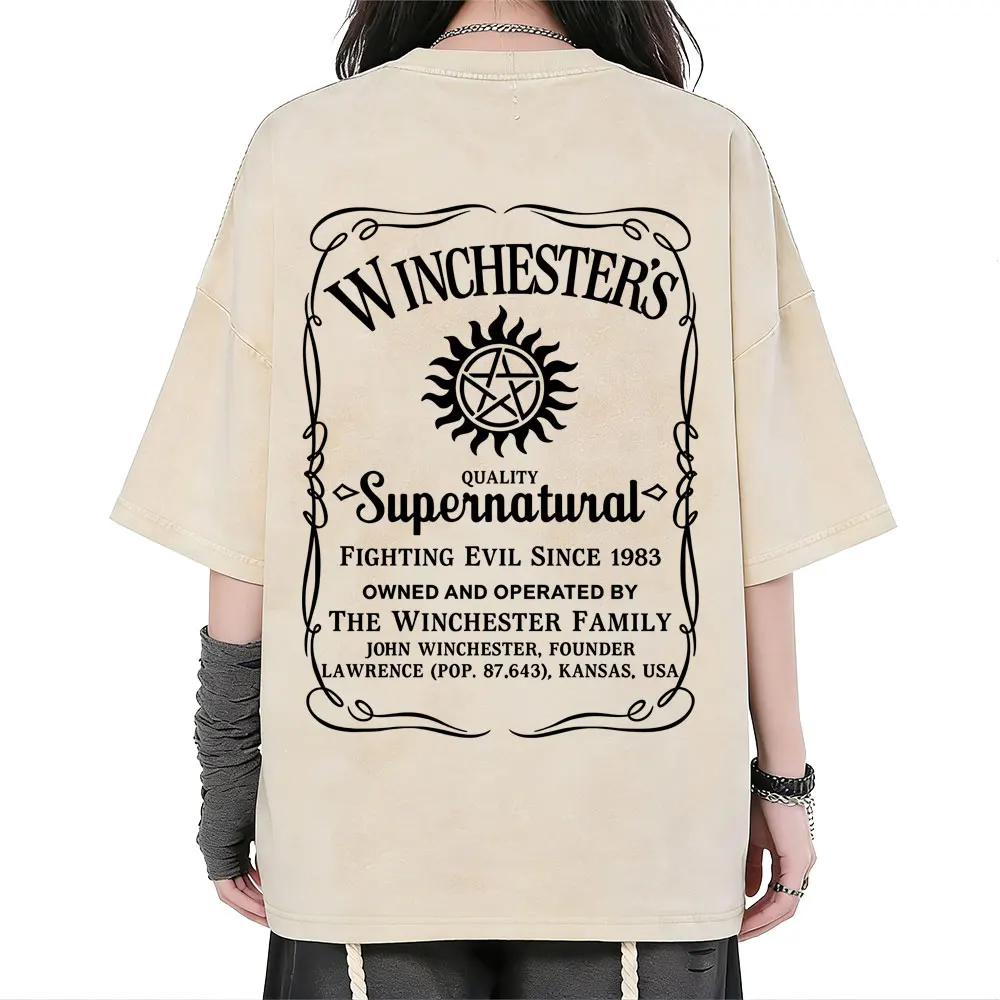 

Limited Supernatural Graphic Vintage Washed Tshirt Male Casual Cotton T-shirts Men Women Clothing Gothic Retro Oversized T Shirt