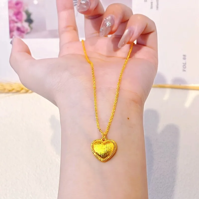 

18 Kt Gold Color Brushed Heart Pendant Necklace Exquisite Collarbone Chain Fine Jewelry Valentine's Day Birthday Gifts