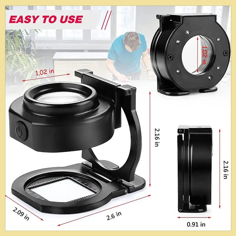 عدسة مكبرة TTKK-5Pcs 25X مع 6 مصابيح، USB ثلاثية قابلة للطي لسطح المكتب، عدسة مكبرة معدنية محمولة للخياطة