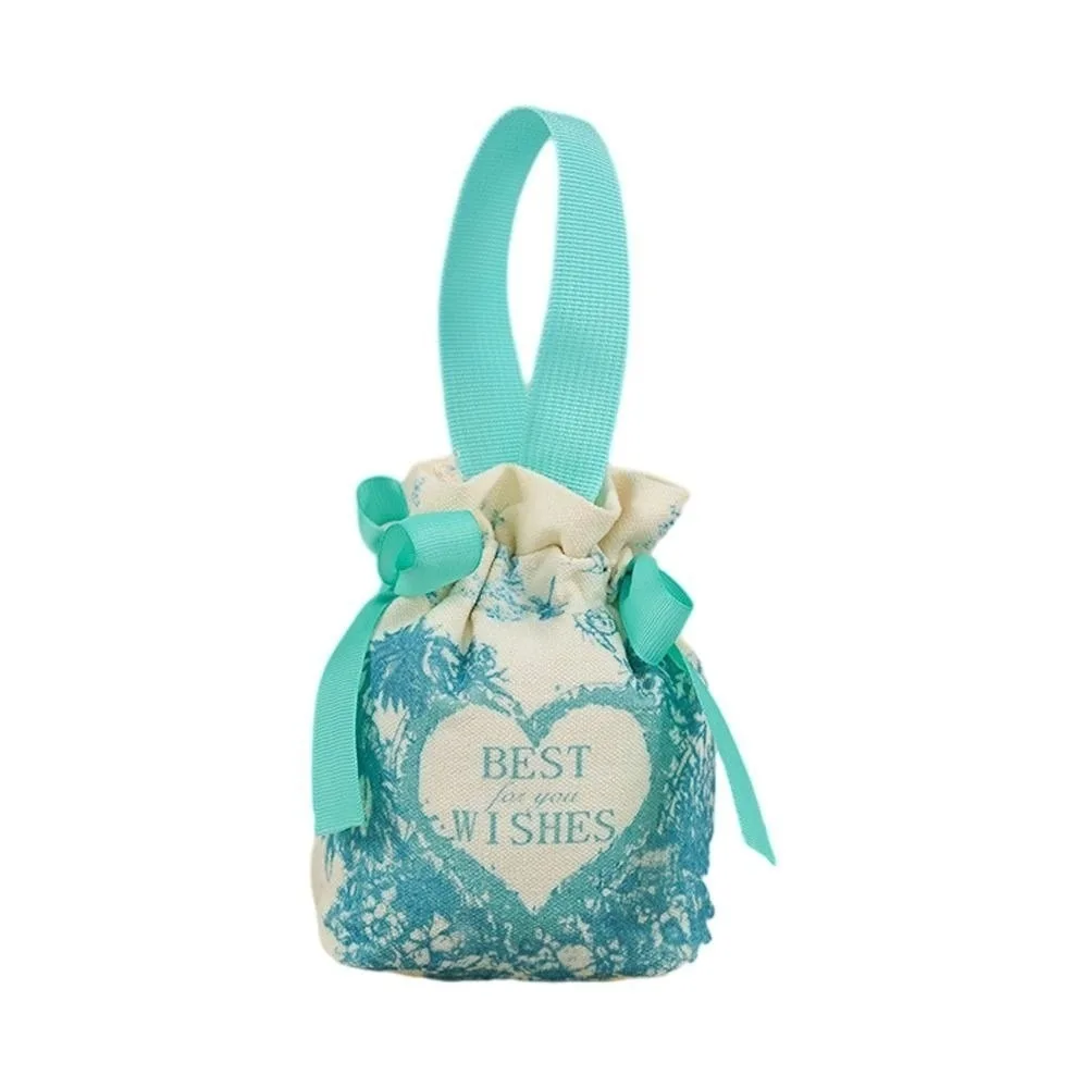 

Canvas Love Heart Drawstring Bag Floral Bowknot Best Wishes Wedding Candy Bag Korean Style Jewerly Packing Bag Festive Sugar Bag