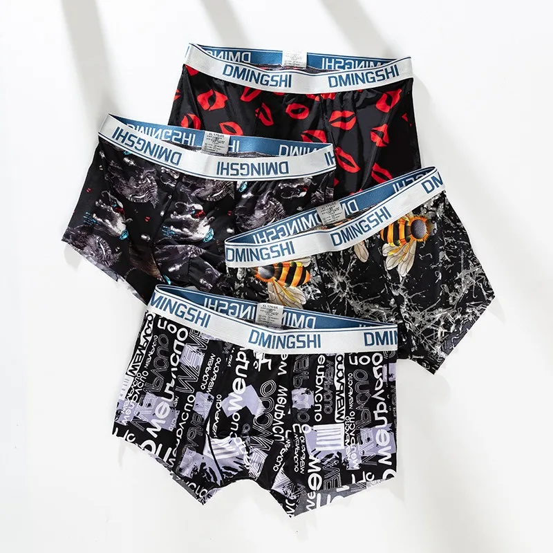 

4PCS Men's Underwear, Boxer Shorts, Men's Ice Silk Comfortable and Breathable Summer Thin Boxer Shorts