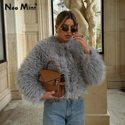 Neo Mint Exclusive 2024 Winter Ins Hot Brand Blogger Fashion Fuzzy Cropped Faux Fur Women Chic Streetwear Girls Lamb Fur Jacket