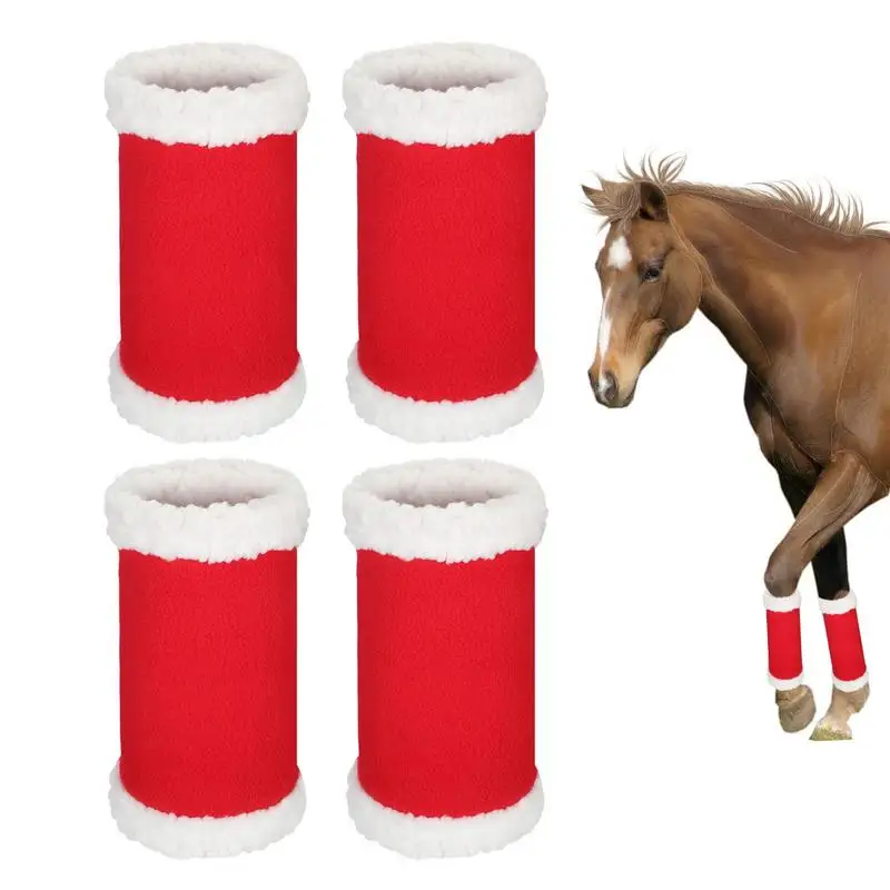 Christmas Horse Leg Wraps Faux Fur Polyester Standing Wraps For Horses Red Horse Leg Wraps Soft Comfortable For Christmas Parade