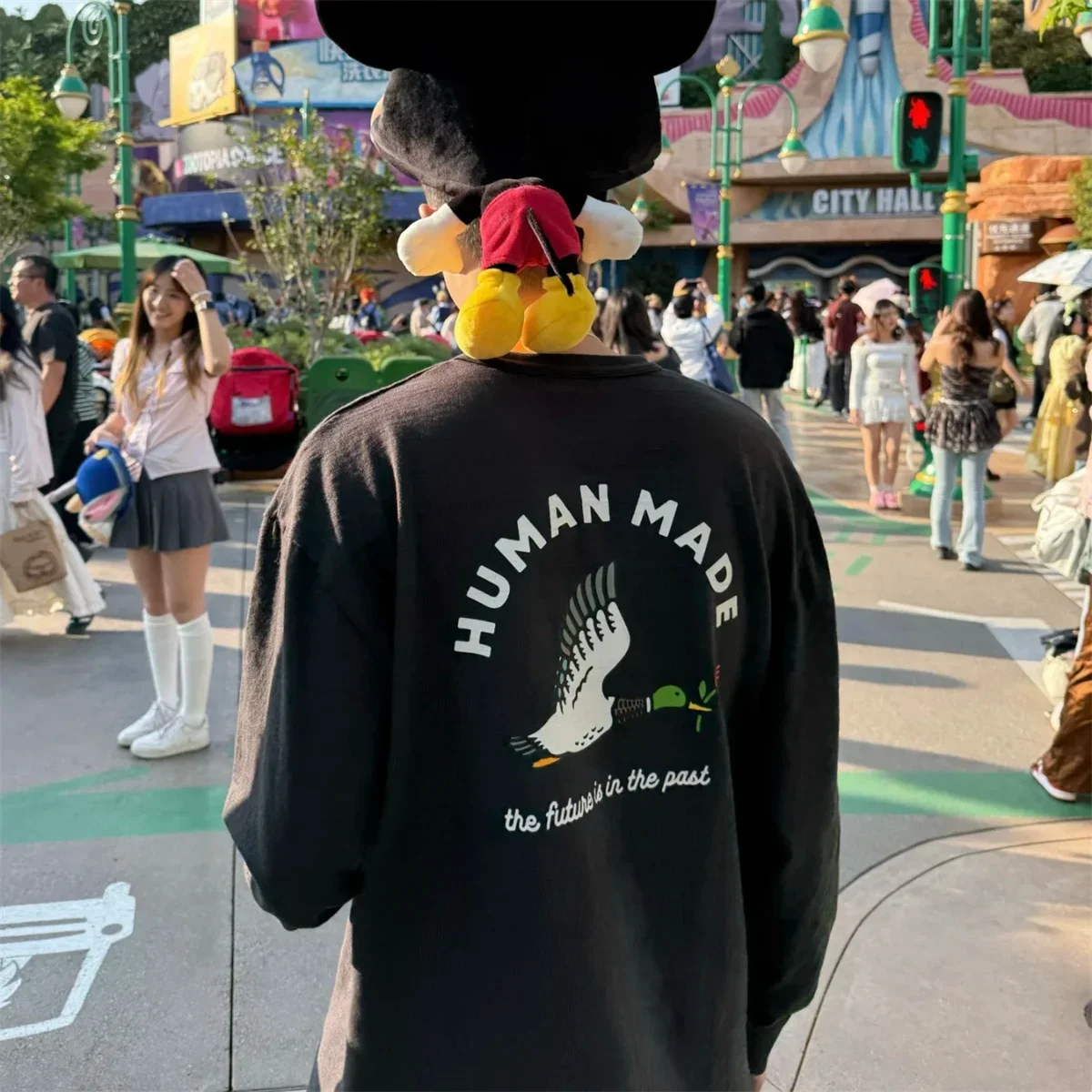 

2025 г., винтажная хлопковая свободная повседневная футболка унисекс с зеленой уткой и длинными рукавами