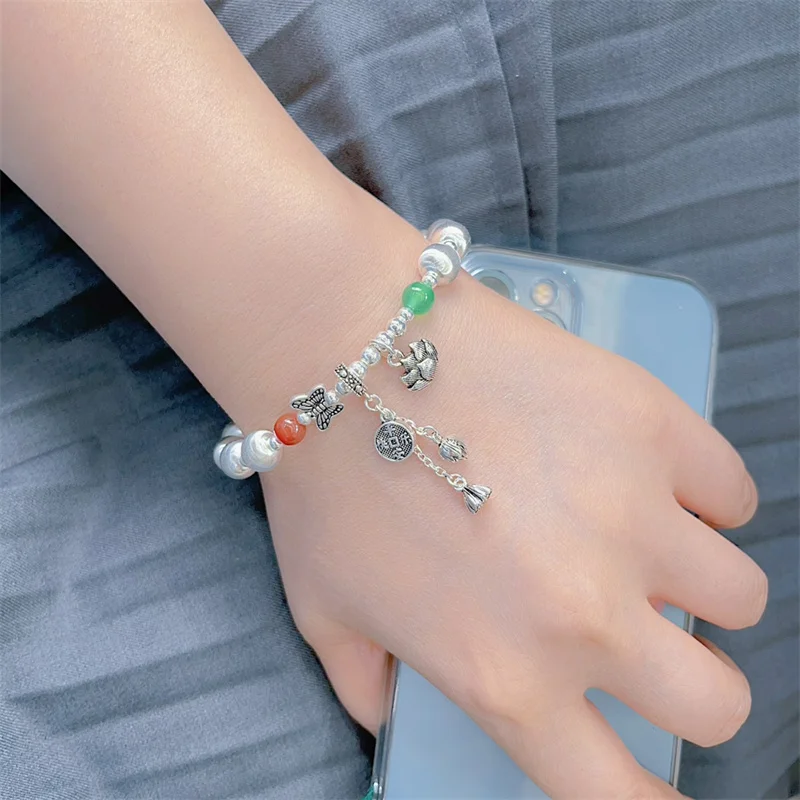 

Sterling Silver Bracelet S925 For Woman Female Girl Original Manual Lovers Retro Style Popular Gift Fashion Boutique Jewelry