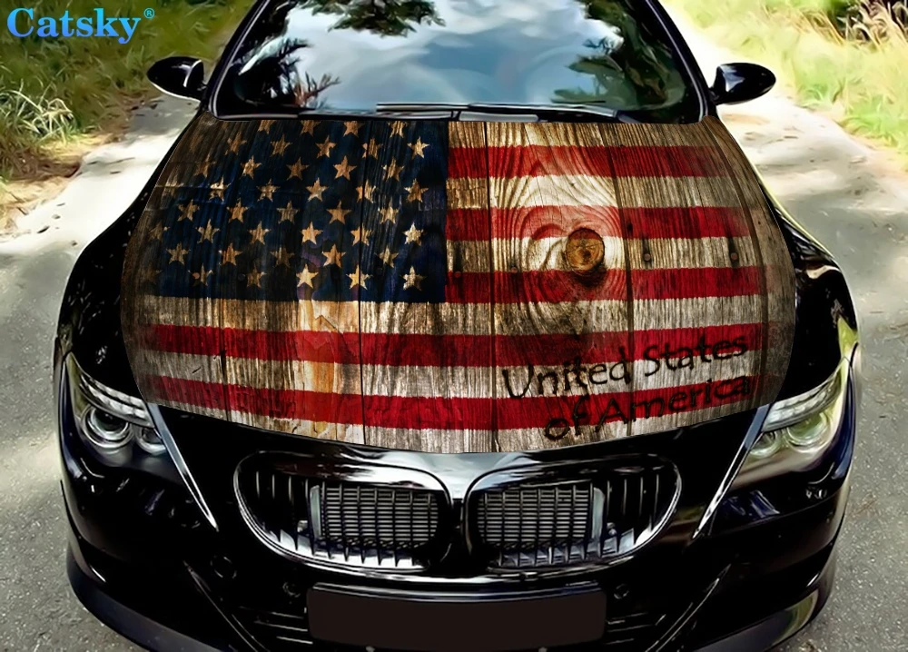 American Flag Car Accessories Hood Wrap Decal Vinyl Sticker Full Color Graphic Car Side Body Sticker Custom Image Fit Any Car