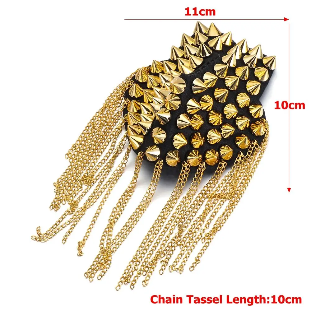 New Fashion 1 Pair Chain Tassel Rivet Shoulder Pad Brooch Punk Tassel Metal Epaulet For Women Men