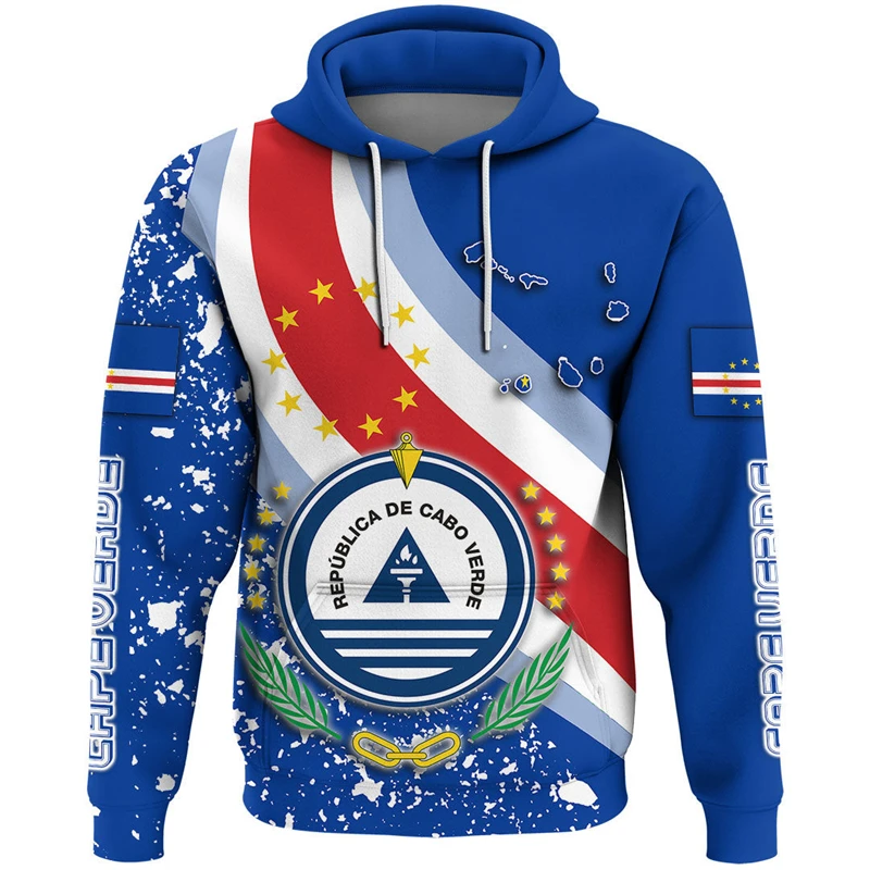 Africa Cape Verde Map Flag Hoodies For Men Patriotic Tracksuit National Emblem Graphic Pullover Sweatshirts Hoody Clothes