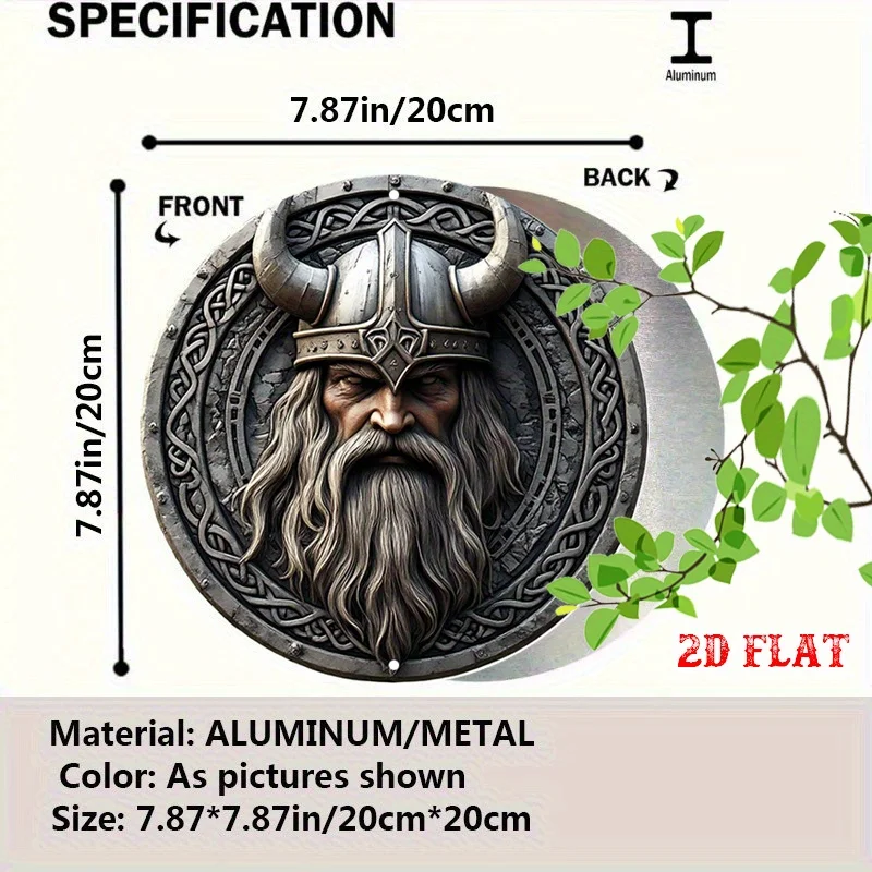 HD Tin Sign, Viking Warrior Head Round Metal Wall Art, Norse Mythology Decor for Man Cave