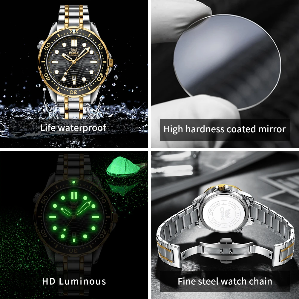 OPK Quartz Men\'s Watch Fashion Classic Business Stainless Steel Waterproof Luminous Calendar Watch Luxury Original Men\'s Watch