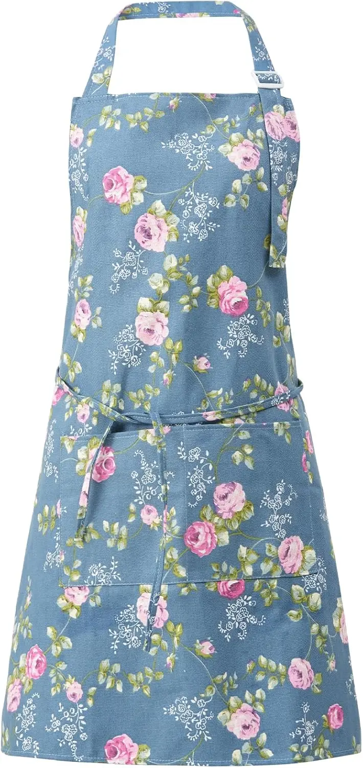

Cotton Linen Apron for Women with Pockets, Soft Durable Floral Cooking Baking Kitchen Gardening Apron