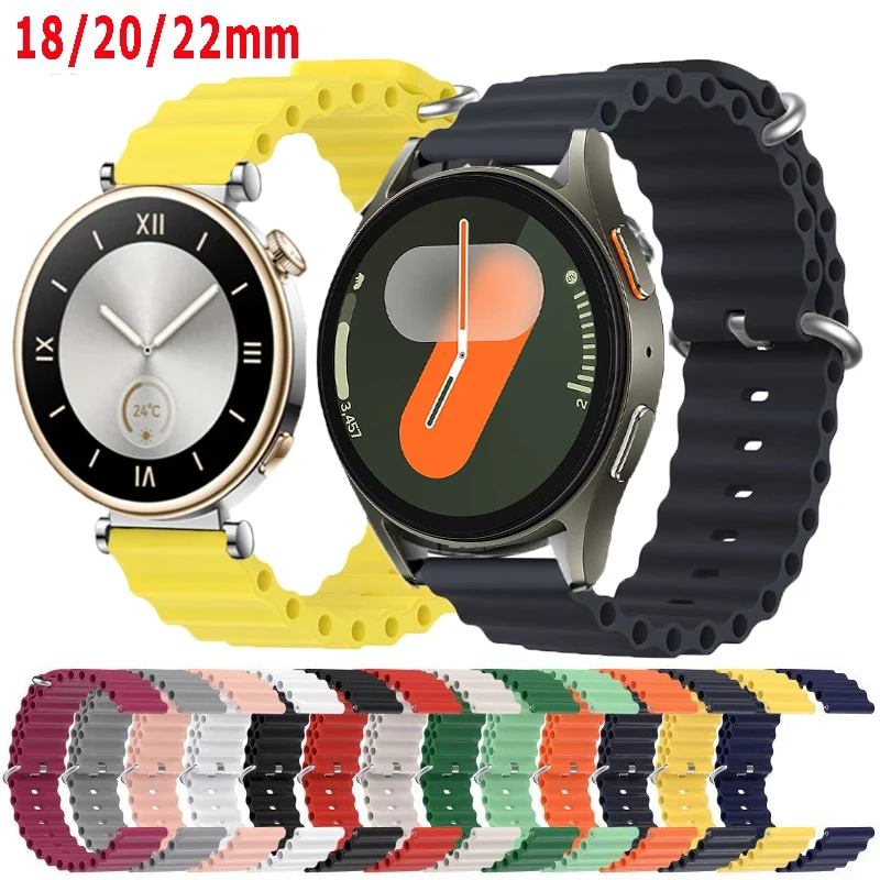 

18/20/22mm Ocean Band For Samsung Galaxy Watch 7 6 5 4 Classic Silicone Bracelet Huawei Watch 4 3 GT4 GT3 Strap GarminVenu 3S 2S