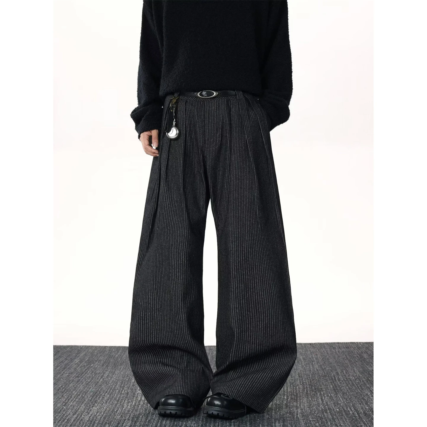 

Мужские прямые джинсы High Street, весенне-осенние модные брендовые плиссированные длинные брюки в стиле хип-хоп, дра брюки длиной до пола