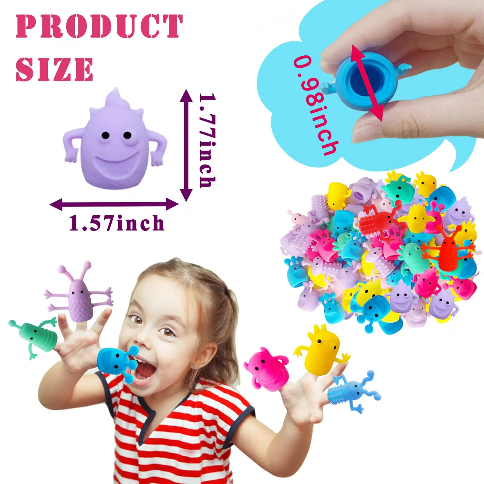 30pcs Monster Finger Puppets Toys,Cute Rubber Finger Doll Toys,Mini Rubber Stretchy Fidget Bath Toy for Party Favors